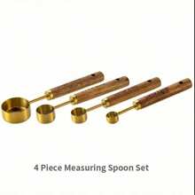 4 pièces Set de tasses et de cuillères de mesure dorées avec poignées en bois de rose, ensemble d'ustensiles de cuisine de cuisson, accessoires de cuisine