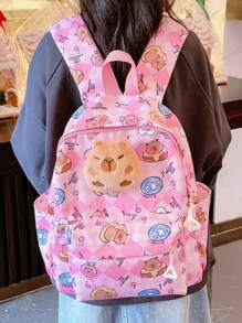 Nueva y adorable mochila para niños con diseño de capibara, mochila ligera de alta capacidad para viajes y escuela - Rosa - Ver 1
