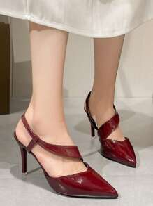 Pointed Toe Backless High Heel Shoes, New Spring Fashion Slim Stiletto Women Pumps, Suitable For Work And Commute - Burgundy - View 1