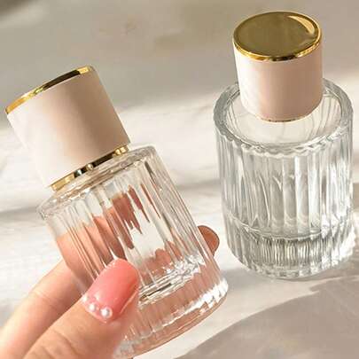 1 pieza Botella de perfume recargable de gran capacidad de 100ml/50ml/30ml, botella de cosméticos de alta gama, botella de perfume vacía con tapa de rosca a rayas verticales