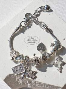 1pc Y2K Charm Bracelet, 1pc Vintage Street Fashion Cross Charm Bracelet, 1pc Cross & Heart Charm Bracelet