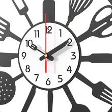 Creative Kitchen Utensil Silhouette Decorative Wall Clock, Unique Knife & Fork Pointer Iron Art Fashion Timer, Silent