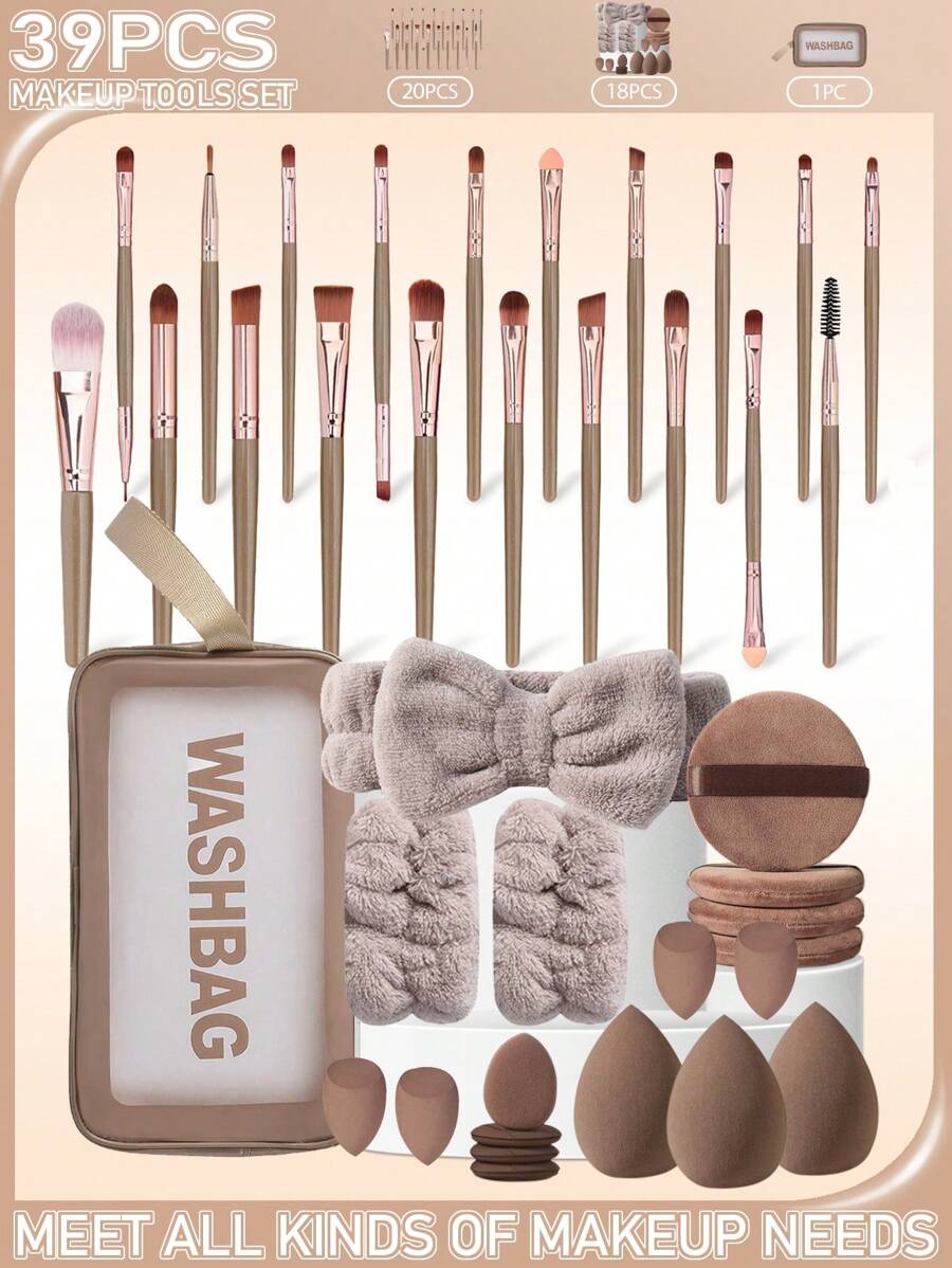 39Pcs/21Pcs/20Pcs/19Pcs/1Pc Makeup Brush Set, Including 20 Makeup Brushes (Concealer Brush, Eye Shadow Brush, High Light Brush, Powder Blusher Brush, Face Repair Brush, Lip Brush),Brush Set,Makeup Brush Kit,Make Up Brush Set,Make Up Set Complete,Makeup Brush Set,Complete Makeup Kit,Brush Kit,Brushes Makeup Set,Makeup Gift Set,Set - Coffee Brown - View 1