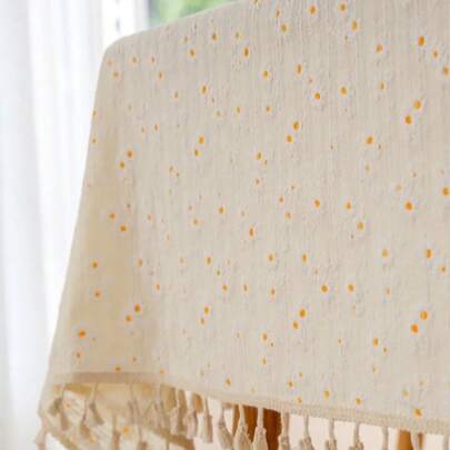 1 chiếc khăn trải bàn tua rua bằng vải lanh polyester đơn giản phong cách Mỹ cổ điển, khăn trải bàn hình chữ nhật chịu nhiệt thích hợp cho nhà bếp, bàn ăn, bàn cà phê, tủ tivi, tụ họp tại nhà, dã ngoại ngoài trời