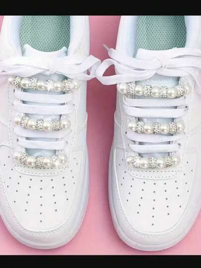 10/20/30/50/100pcs (Random Shipping) Faux Pearl Rhinestone Bead Charm, Suitable For Shoelace Accessories, Shoe Decoration, For Canvas Shoes, Sneakers