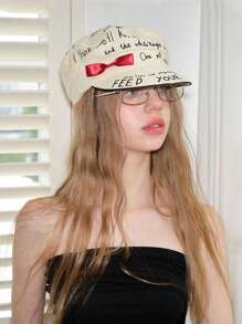 1pc Y2K Retro Flower Embroidery Forward Hat, Women's Printed Bow, Women's Street Appearance, Small Face, Versatile And Fashionable Beret