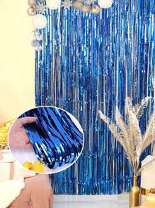 1 pieza Cortina con flecos azul de 2M*1M, Rollo de cortina de lluvia de PET para decoración de fondo de fiesta de cumpleaños y boda
