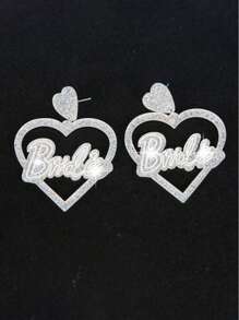 1 对玫瑰红色亚克力时尚设计心形字母新娘女士耳环，情人节爱心亚克力耳环亮片流沙心形耳环