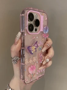 Koreaanse schattige 3D vlinderbloemen telefoonhoesje compatibel met iPhone 15 14 13 12 11 Pro Max Plus Lente mode doorzichtige beschermende hoes