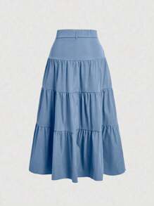 Liuhan Modas Sordaeminina Colored High Waist Ata Skirt With Pleated Three Maria - 淺藍色 - 查看 2