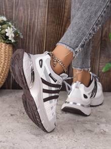 春夏最新款网眼圆头系带休闲运动鞋，2025 女士透气轻便软底跑步户外休闲运动鞋 - 咖啡棕 - 查看 7