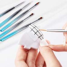 6 件金属指甲刷套装，包括圆头、平头和线刷，用于打造惊艳美甲的精密工具 - 淺藍色 - 查看 4