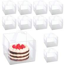 10pcs Clear Plastic Cake Boxes, 3/4 Inch Handheld Party Packaging, PET Material, Locking Style, Suitable For Cakes, Chocolates, Donuts, Pastries, Square Shape, Suitable For Christmas, Halloween, Easter, Thanksgiving