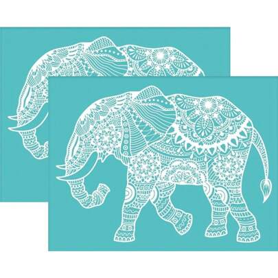 MAGICALCUTDIE 2Pcs Elephant Mandala Stencil 11x8.6 Inch Self-Adhesive Silk Screen Printing Stencil Reusable Mesh Stencils Transfer Washable Home Decor For DIY T-Shirt Fabric Painting