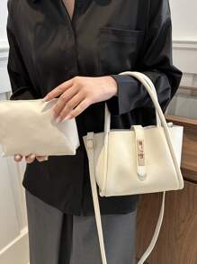 Bolso de mano con bandolera versátil de mujer en unicolor de PU de moda, con monedero pequeño