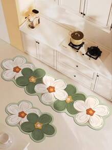 1pc White & Green Contrast Floral Print Kitchen Floor Mat, Non Slip Oil Resistant Floor, Waterproof Rug, For Entrance Kitchen Living Room Laundry Bathroom Home Decoration Only For Room Decoration Hand Wash - Multicolor - View 11