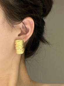 1 par de Pendientes de mujer con diseño geométrico metálico, joyería gruesa para fiesta y viaje
