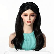 24inch Long Body Wave Curly Hairpiece With Removable Solid Ruched Headband Wig Women's Synthetic Cover Wig - Multicolor - View 9