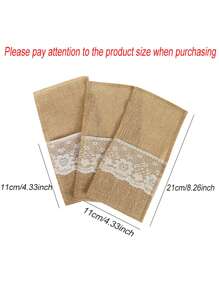 5pcs/15pcs Linen Cutlery Bag, 8.6*4.3in, Beige Coarse Burlap, Lace Silverware Holder, Flax Knife And Fork Cutlery Bag, Suitable For Vintage Country Wedding Party,Christmas