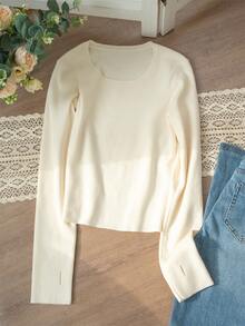 女装轻薄韩版方领长袖上衣设计感薄款打底针织衫春季新款居家通勤约会街头潮流