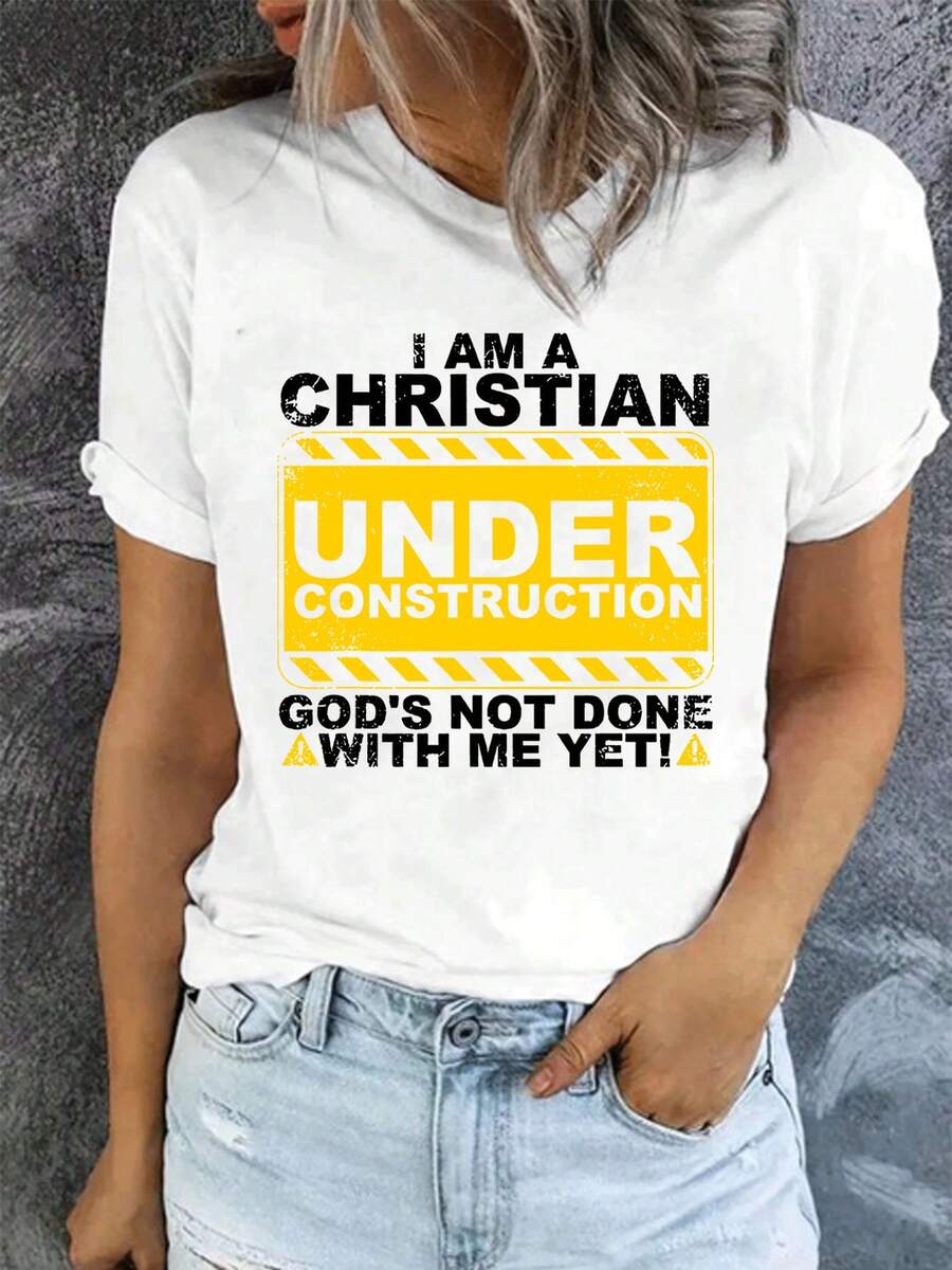Unisex Funny Round Neck 100% Cotton Christian - Themed Inspirational Graphic T - Shirt - 白色 - 查看 1