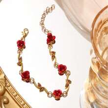 1pc Vintage Alloy Rose Flower Charm Bracelet, Fashion Jewelry