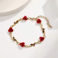 1pc Vintage Alloy Rose Flower Charm Bracelet, Fashion Jewelry