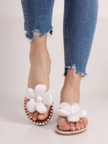 Summer Casual 3D Floral Decor Flip Flops - White - View 3