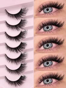 7 对奢华蓬松假睫毛 - 浓密、纤细、3D 体积、可重复使用、柔软、轻盈、仿貂皮条状睫毛，打造戏剧性眼妆
