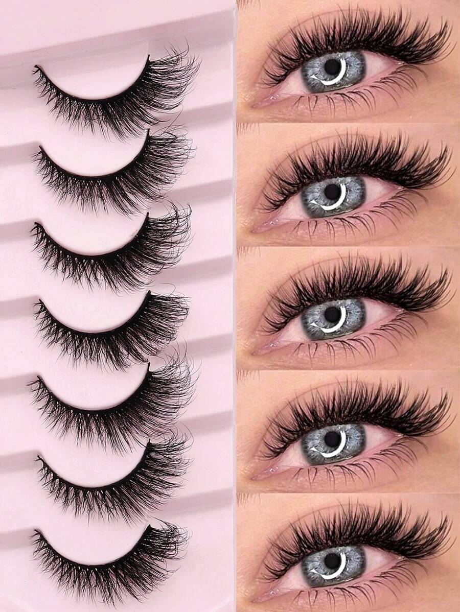 7 对奢华蓬松假睫毛 - 浓密、纤细、3D 体积、可重复使用、柔软、轻盈、仿貂皮条状睫毛，打造戏剧性眼妆