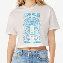 Hide Me Shadow Bld Graphic Cotton Ladies Crop Top T-Shirt - 白色 - 查看 1