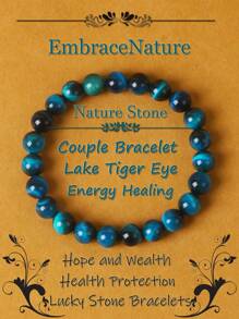 1 pieza Pulsera de ojo de tigre azul real de calidad 5A+ para hombre, 6/8 mm, con cuentas de piedra de ojo de tigre rayo rojo, pulseras de curación de energía natural de piedra para mujeres, joyería