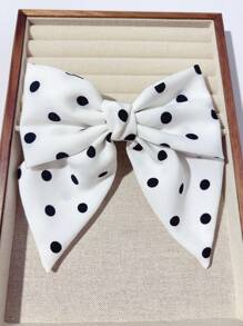 2/1pc Korean Style Handmade Polka Dot Bow Scrunchie Hair Claw Clip, Ponytail Clip, Bun Clip For Women, Polyester Material, Bows, Cute, Hair Accessories