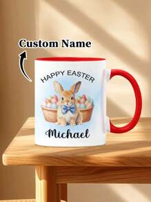 1 szt. 11 oz. spersonalizowane kubki wielkanocne, kubki do kawy ze spersonalizowanymi imionami i królikiem - spersonalizowane kubki. Mogą być używane jako prezenty, wyjątkowe prezenty dla członków rodziny
