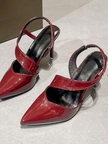 Pointed Toe Backless High Heel Shoes, New Spring Fashion Slim Stiletto Women Pumps, Suitable For Work And Commute - Burgundy - View 4