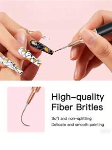 5pcs French Nail Art Painting Brush Kit, Nail Lining Brush Set With UV Gel Nail Brushes - Black - View 2