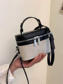 Mini Solid Color Riveted Punk Style Asymmetric Shoulder Boxy Bag