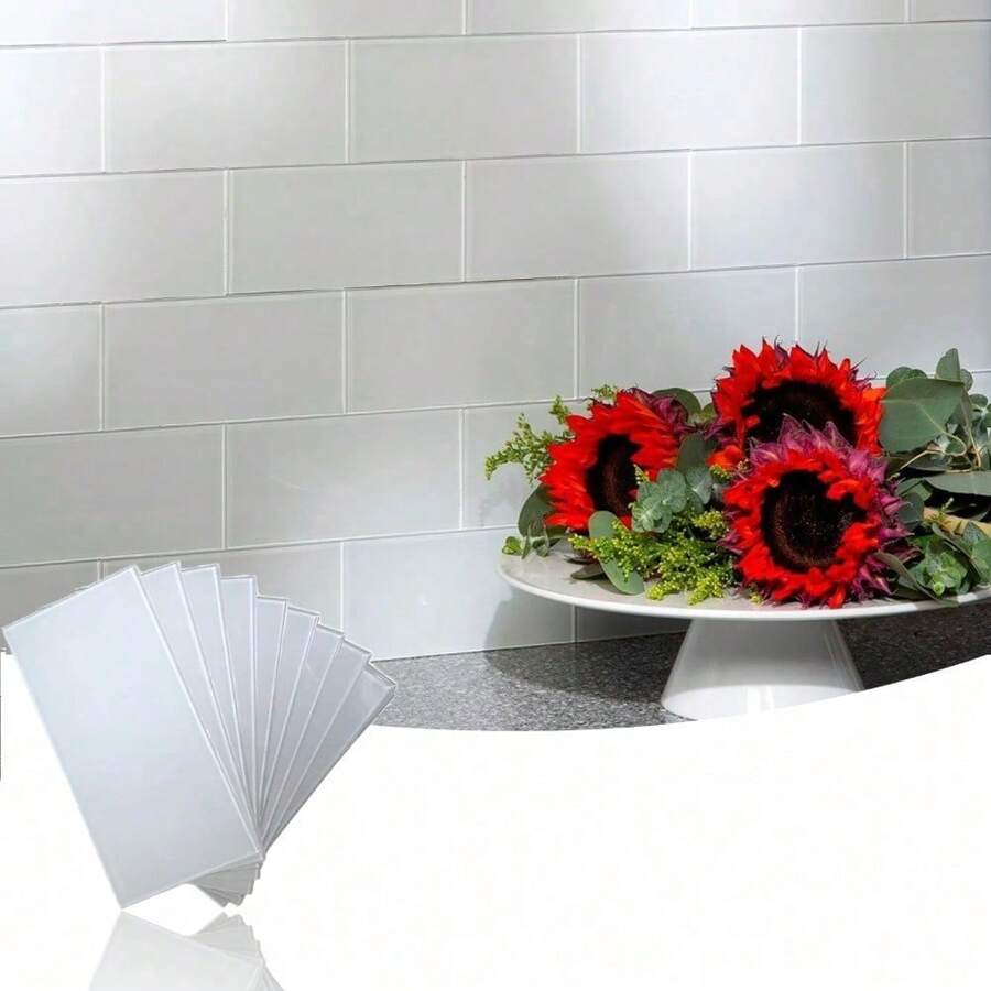White 3"X 6" Peel And Stick Glass Tiles For Kitchen Backsplash (32-Pack) - White - View 1