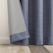 Sylvan Slub Stripe Thermal Blackout Rod Pocket Curtain Panel, 40"X84", Denim