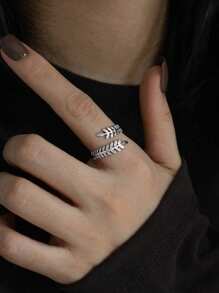 叶形不锈钢简约奢华小众休闲戒指 - 彩色 - 查看 7