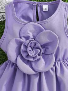 2pcs Baby Girls Casual Cute Lace Jacket & 3D Flower Decorated Dress Outfit Set, Summer