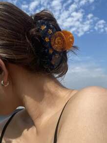 1pc Unique European & American Acrylic Sunflower & Moon Goddess Design Medium Hair Claw Hair Clip, Hair Accessory For Women