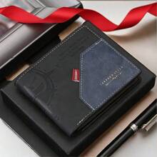 CarrKen 男士人造皮革拉链钱包 - 黑色和棕色双色设计，多个卡槽，纤薄双折，完美的情人节礼物，男士钱包 | 双折钱包 | 金色品牌大容量多卡槽，商务休闲风格，生日礼物，毕业礼物，父亲节礼物