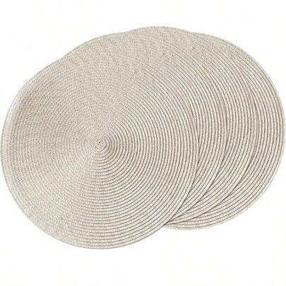 1pc/4pcs/6pcs Round Placemats, Washable Woven Non-Slip Round Table Mats, 15 Inch Heat Resistant Coasters, Beige, Suitable For Daily Use, Gatherings, Weddings, Parties, Classic & Modern Style, Non-Slip, Anti-Wrinkle, Heat Resistant, Fits Any Shape Table