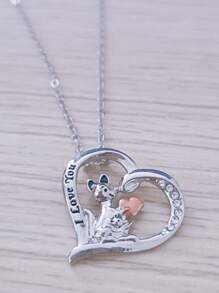 1 件母亲节礼物可爱袋鼠心形水晶雕刻“我爱你”项链女士