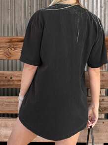 Plus Size Crew Neck Short T-Shirt Simple Letters Music Festival Radio CLASSIC MITXTAPES Casual Everything Perfect For Sports Everyday Wear Perfect For Spring And Summer