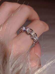 1pc Luxurious Delicate Copper Incrusted Synthetic Cubic Zirconia Elegant Everyday Versatile Personalized Women's Single Ring