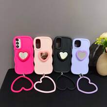 1 件紫红色波浪糖果形光滑纹理心形珠子手机挂绳保护壳，适用于 iPhone 16/Galaxy/Redmi/OPPO/OnePlus/Moto/Tecno Spark Go 2024/Infinix，奢华全覆盖 - 玫紅 - 查看 7