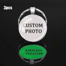 Llavero con cúpula de cristal personalizada con foto - 3 piezas. Diseño redondo con imagen de padres e hijos. Accesorio de moda perfecto para familia, mascotas y recuerdos con logo. El mejor regalo para amigos y padres.