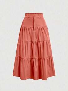 Liuhan Modas Sordaeminina Colored High Waist Ata Skirt With Pleated Three Maria - 珊瑚粉 - 查看 1
